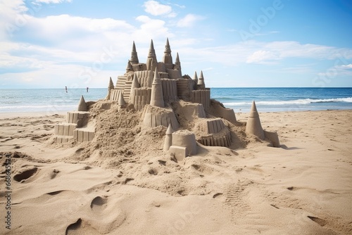 sand castle construction on a beach photo