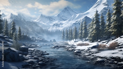 snow covered mountains in winter generated by AI tool