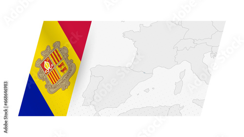 Andorra map in modern style with flag of Andorra on left side.