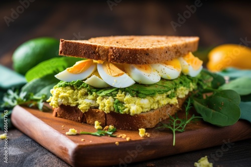 healthy sandwich with avocado and hard-boiled egg slices
