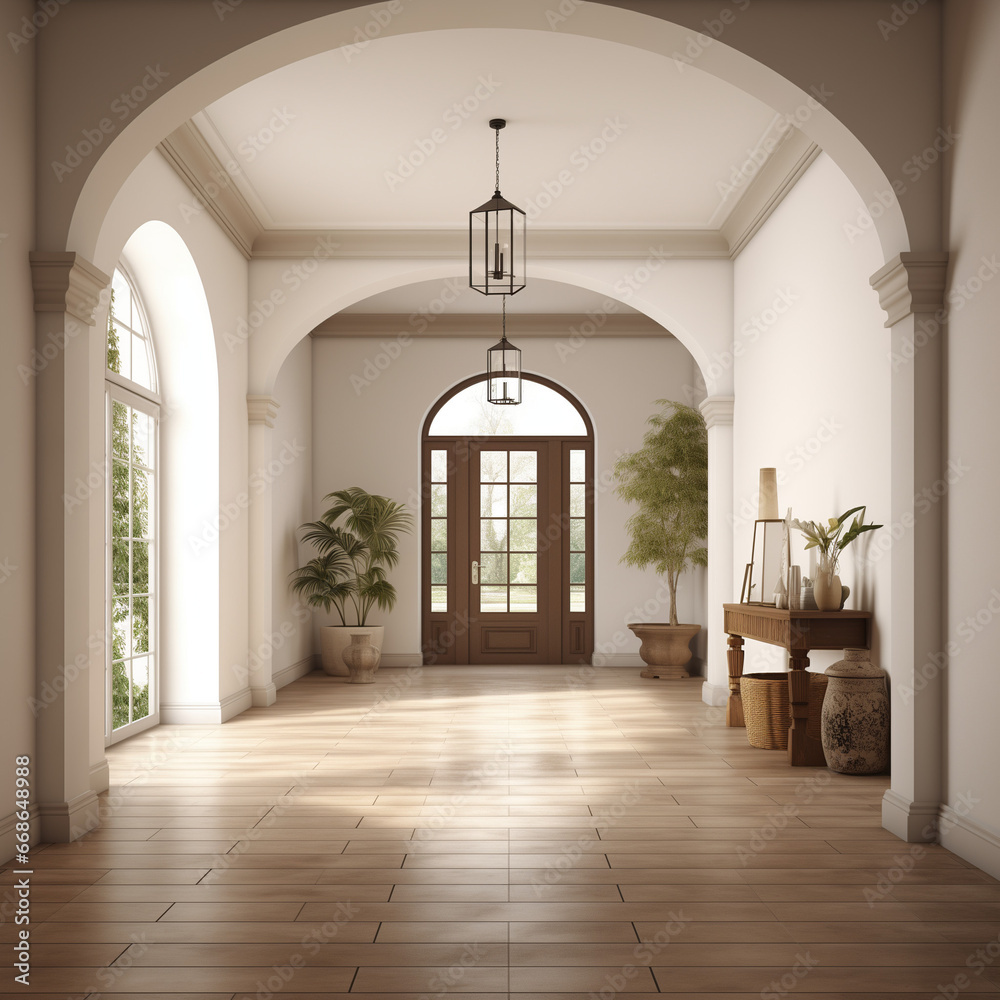 Colonial Hallway interior, Hallway interior mockup, Colonial style Hallway mockup, empty wall mockup