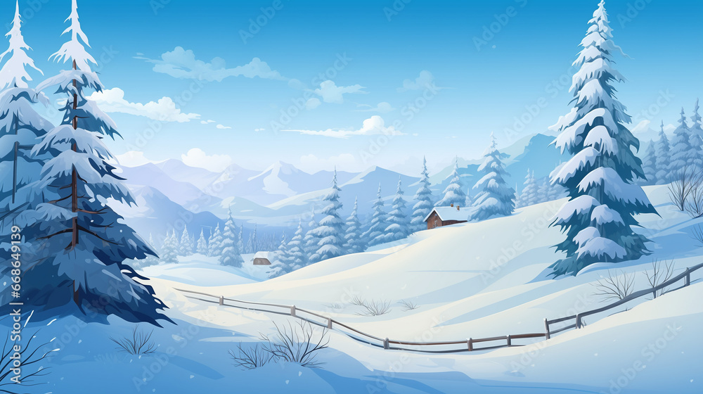 illustration of A majestic pine forest blanketed in a winter wonderland of snow