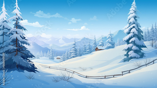 illustration of A majestic pine forest blanketed in a winter wonderland of snow © sandsun