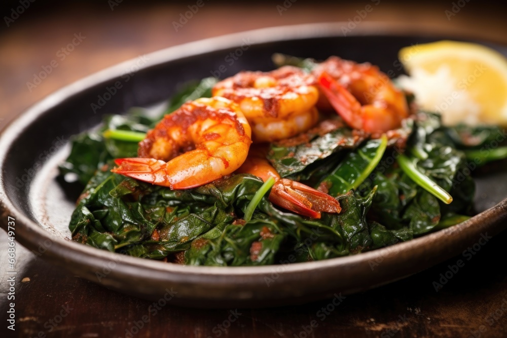 bbq spiced shrimp on a bed of saut꧃攀搀 最爀攀攀渀猀� bbq spiced shrimp on a bed of saut꧃攀搀 最爀攀攀渀猀�