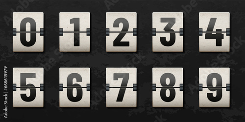 Flip clock, countdown numbers counter or scoreboard mechanical numbers on grungy background