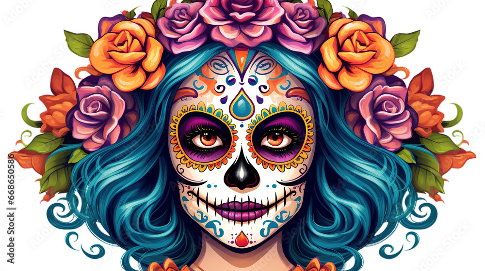 Day of the dead isolated on transparent background, Generative ai. Day of the dead isolated on transparent background, Generative ai.