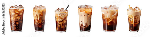collection of a glass of iced coffee isolated on a transparent background photo