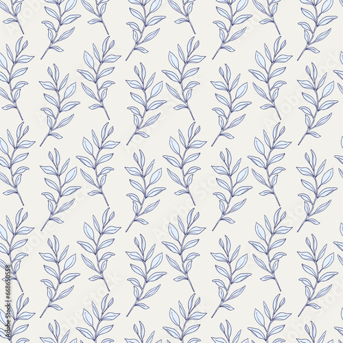 Palm leaves seamless pattern  simple hand drawn vector greenery background for textile or wallpaper design.