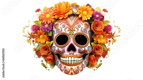 Day of the dead isolated on transparent background, Generative ai.