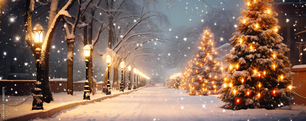 Chritsmas decorated street in the city