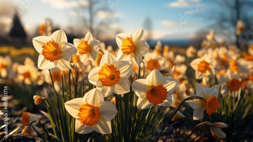 Group of yellow daffodils in spring. Generative AI. © ProVector