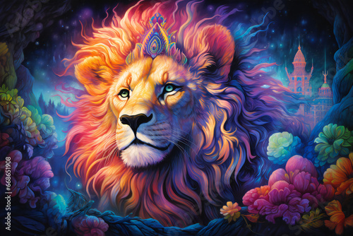 Artistic stylized lion head