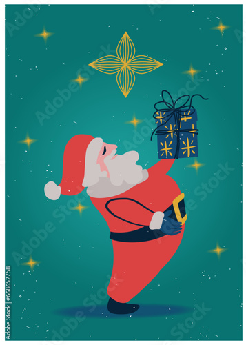 Recurso para navidad de Santa Claus con un regalo. Tarjeta de navidad en formato vectorial. photo