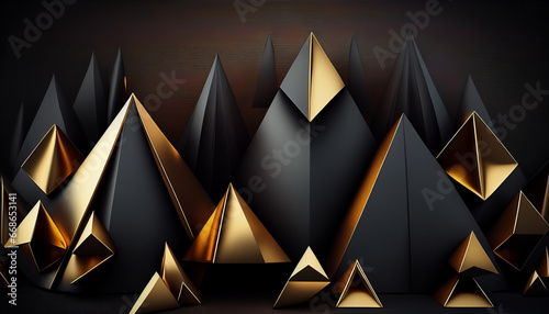 Pyramids and triangle-shaped geometric shapes in the background