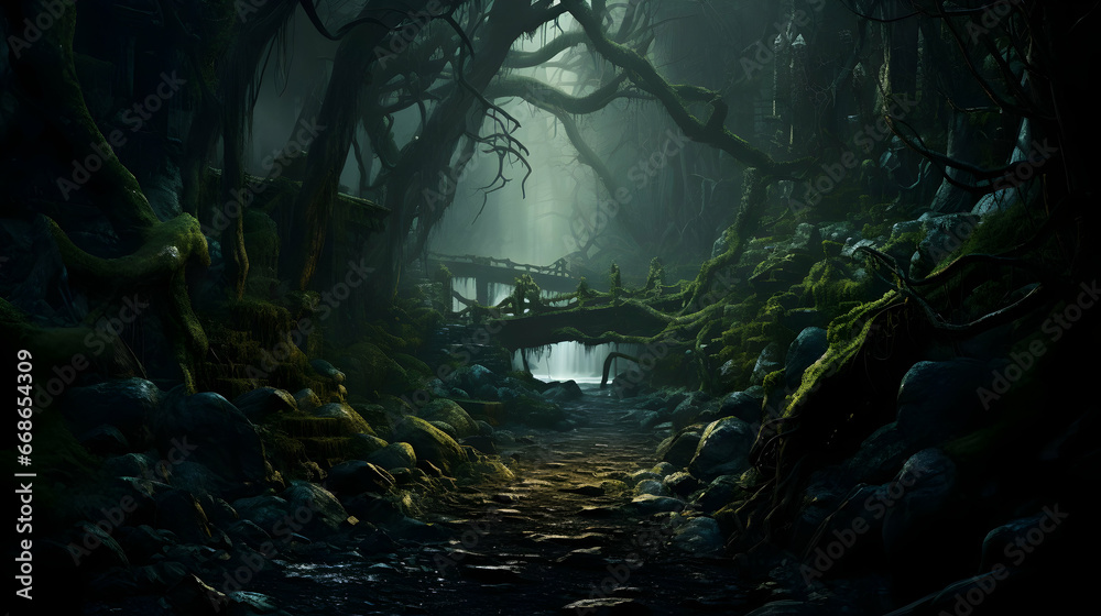 dark fantasy forest road landscape,Generated Ai dark fantasy forest road landscape,Generated Ai