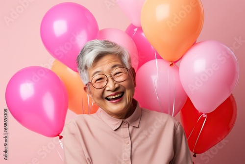 Happy asian grandmother, women day. AI Generated.