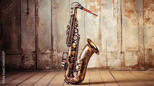 saxophone on very old vintage wood
 photo