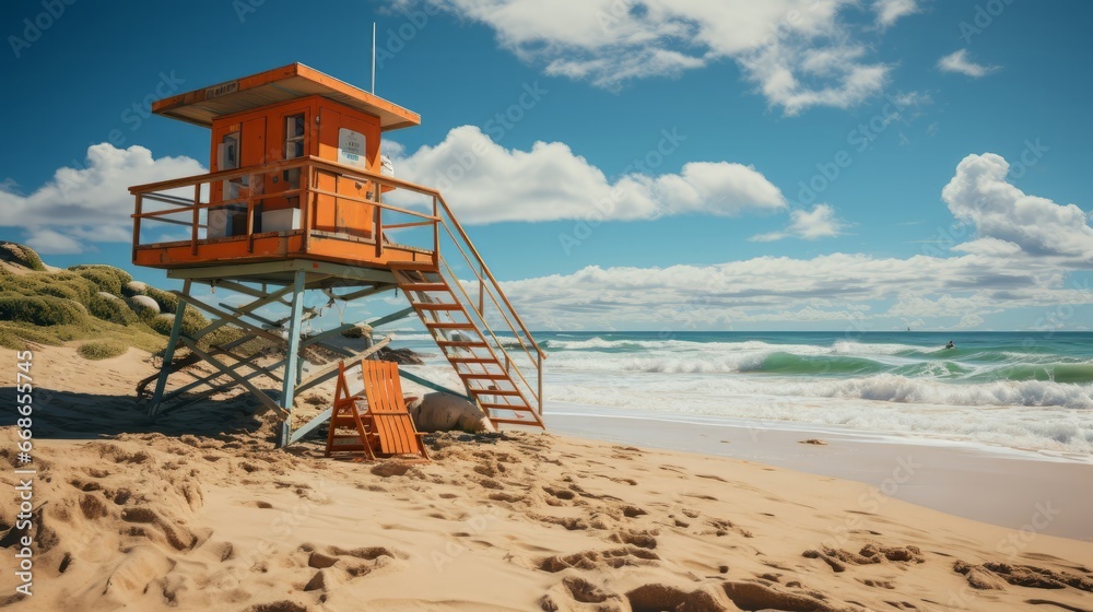 Obraz premium Lifeguard tower on beach. Generative AI.