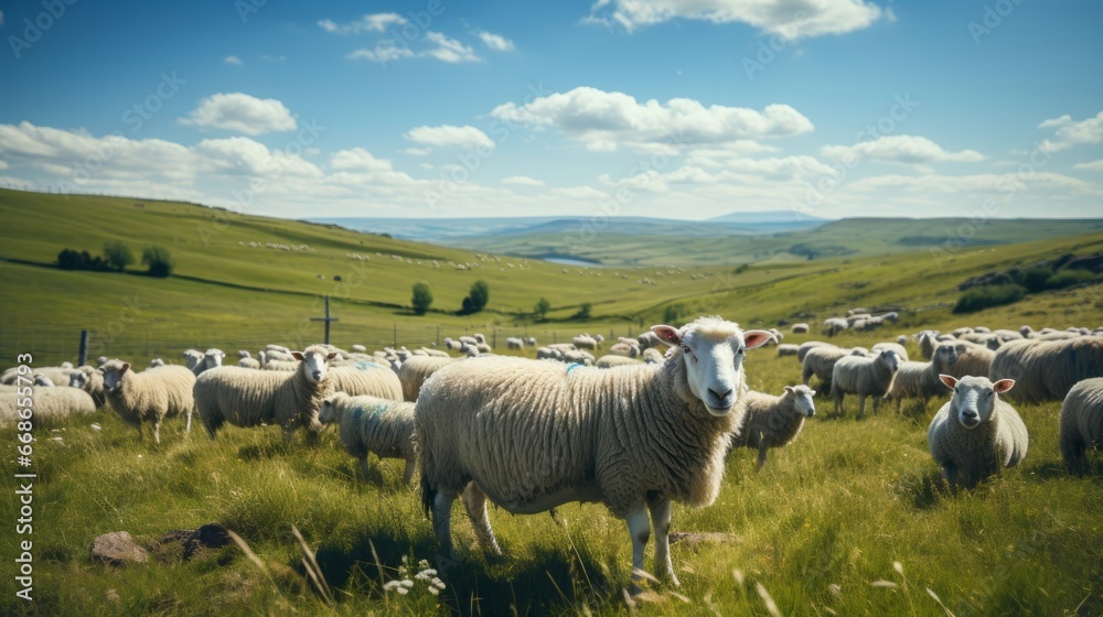 Fototapeta premium Landscape with wind turbines in the countrysid. Generative AI.