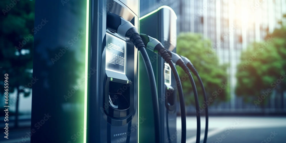 Fototapeta premium Fast chargers for charging electric vehicles in the modern city