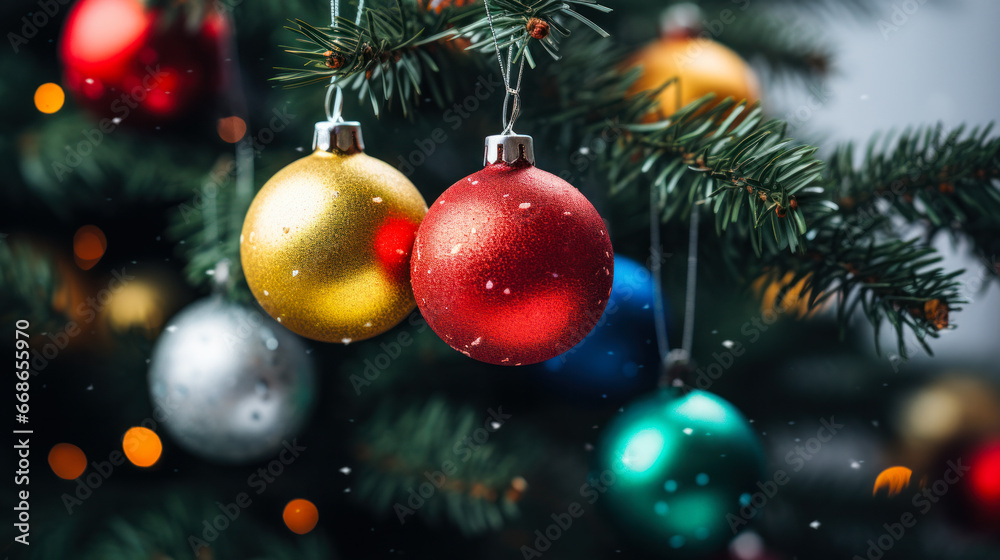 Close-up of Christmas decorations on a Christmas tree. Holiday concept, traditions. Close-up of Christmas decorations on a Christmas tree. Holiday concept, traditions.