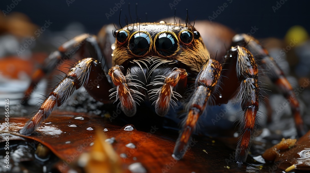 Little spider close-up. Generative AI. Little spider close-up. Generative AI.