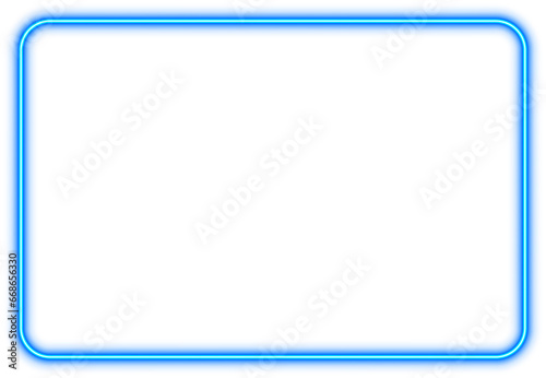Blue rectangle neon frame, light sign box, outline border with space for text with 6x4scale ratio for web, banner, postcard, inviation,png isolated on transparent background.