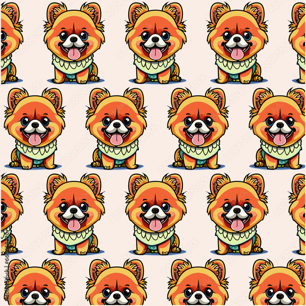 Fototapeta premium Vector seamless pattern with cute cartoon dog breed pomeranian