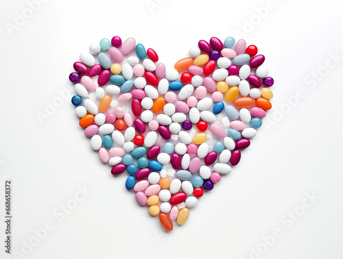 heart shaped colourful natural stones on a white 