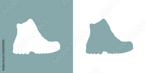 Silueta de botas de senderismo. Calzado de montaña para acampada. Botas de trabajo