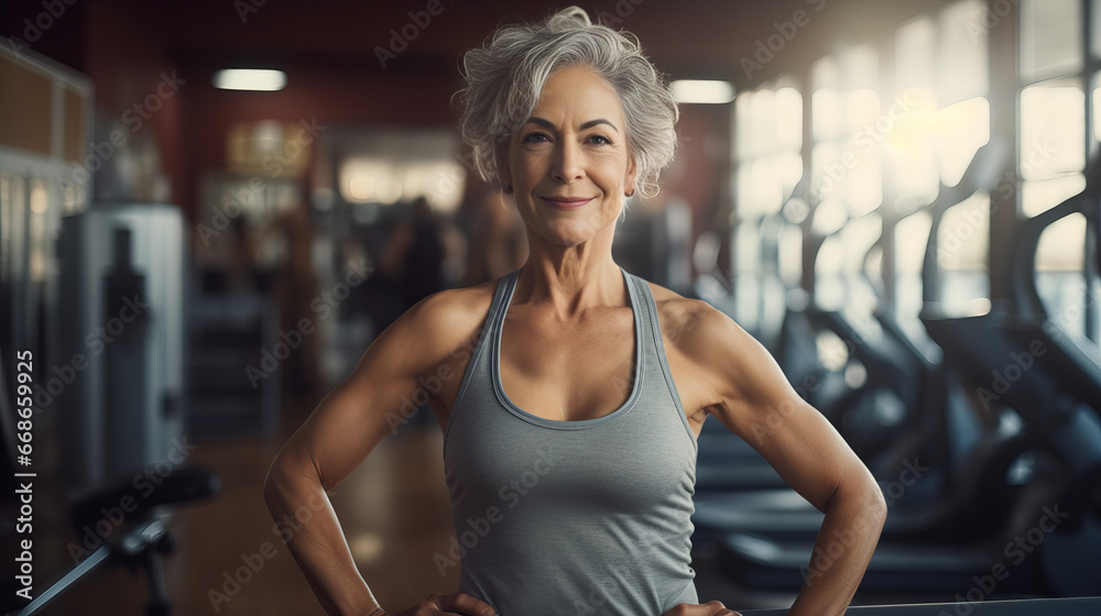 Happy mature woman at gym Image