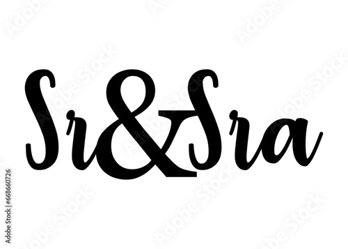 Logo aislado con letras palabra Sr and Sra en español en texto manuscrito para su uso en invitaciones y tarjetas