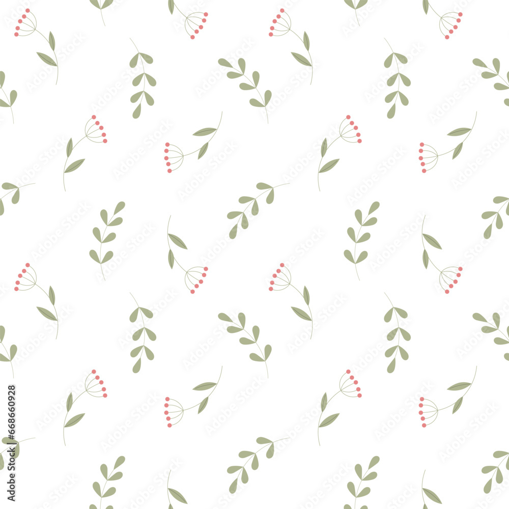 Seamless pattern, small wild flowers and scattered leaves. Floral rustic background, print, textile, wallpaper, vector Seamless pattern, small wild flowers and scattered leaves. Floral rustic background, print, textile, wallpaper, vector