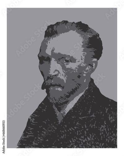 Portrait of Vincent Van Gogh vector.3 colors Silhouette.
(1853-1890) Dutch post-impressionist painter known for "Starry Night" and "Sunflowers." Mental health struggles influenced his work.