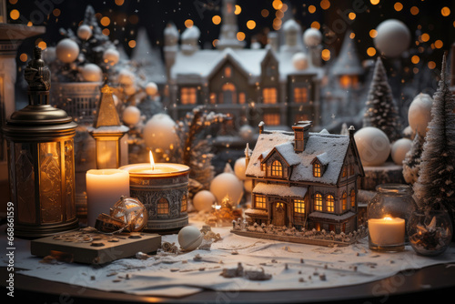Miniature fairytale house with Christmas trees