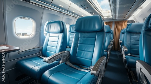 Plane interior with seats. Generative AI. © ProVector