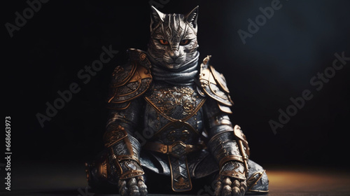 kneeling human cat knight, photo
