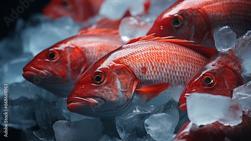 Red fishes on ice. Generative AI. photo