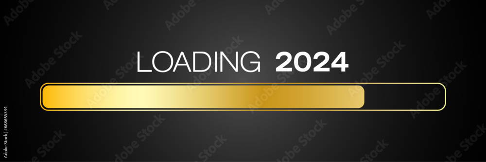 vector of a loading bar in gold with the message loading 2024 over dark background - new year concept - represents the new year 2024.