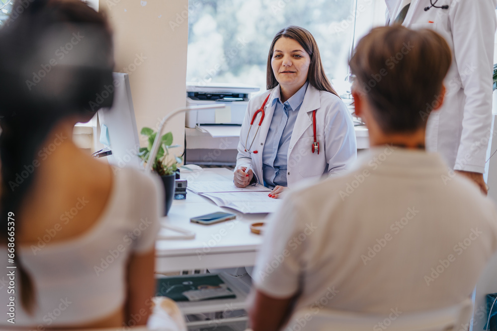 Experienced doctor checking patient's health in hospital room. Blood pressure, blood sugar, eyesight and hearing exams. Professional medical care and treatment.