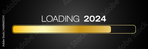 vector of a loading bar in gold with the message loading 2024 over dark background - new year concept - represents the new year 2024.