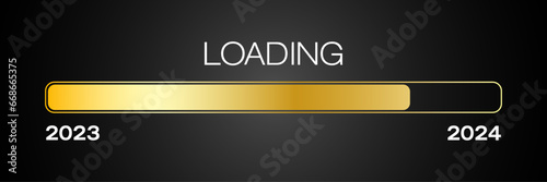 Vector of a loading bar in gold with the message loading 2024 over dark background - new year concept - represents the new year 2024.