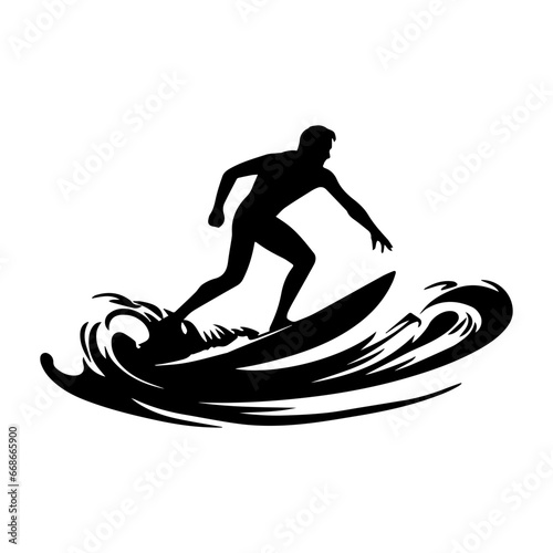 silhouettes of a surfer surfing the waves on his surfboard, Surfer and big wave vector illustrator.