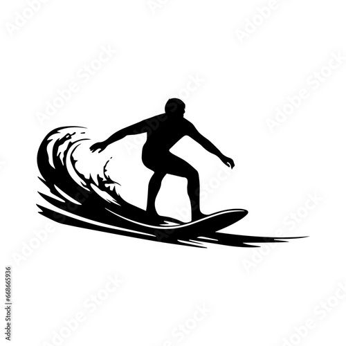 silhouettes of a surfer surfing the waves on his surfboard, Surfer and big wave vector illustrator. photo