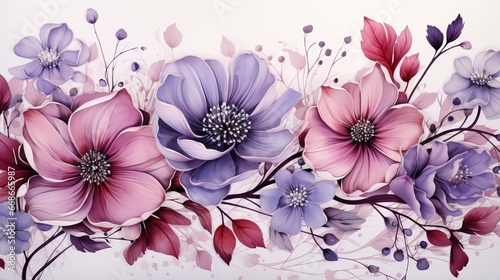 Seamless boho floral watercolor background. Generative AI.