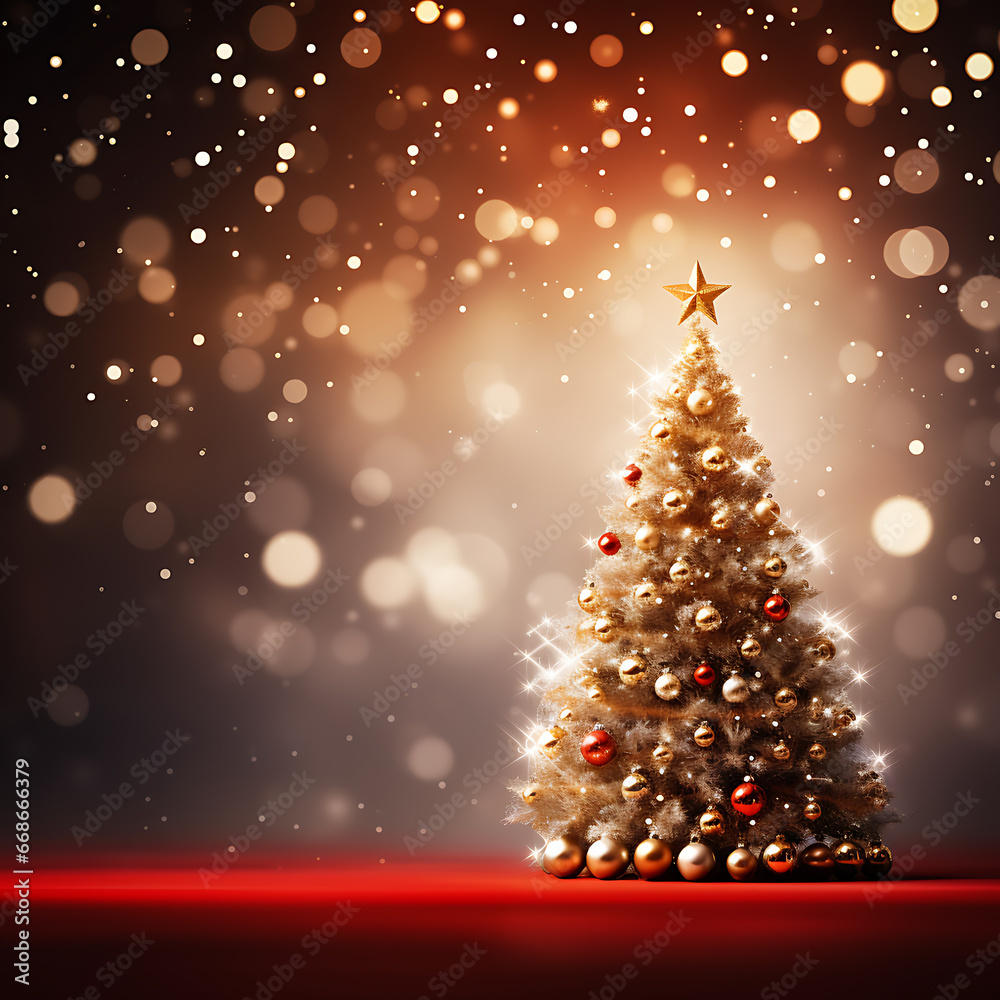 gold christmas tree with bokeh snowflakes and stars gold christmas tree with bokeh snowflakes and stars