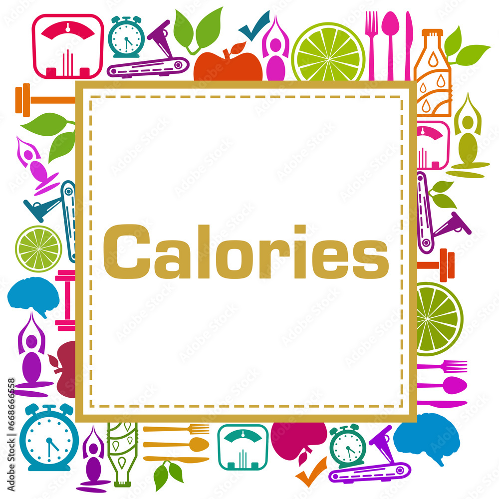 Calories Colorful Health Symbols Square Text 