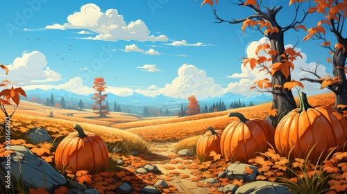 Fall Thanksgiving background art with fall. Generative AI. © ProVector