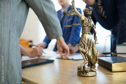 statue of god Themis Lady Justice is used as symbol of justice within law firm to demonstrate truthfulness of facts and power to judge without prejudice Themis Lady Justice is of justice. Copy Space photo