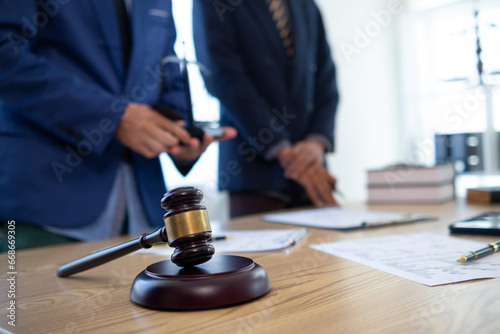 Canvas Print judge's gavel in law office is placed on table to symbolize judge deciding lawsuit